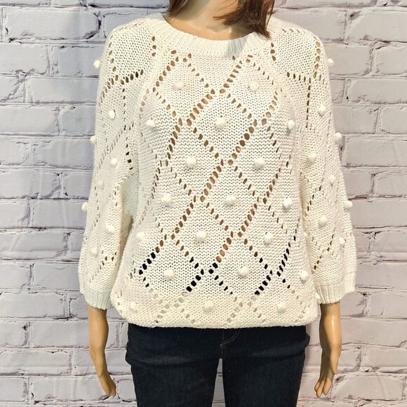 KATSUMI, Ivory open knit 3/4 sleeve sweater - Picture 6 of 12